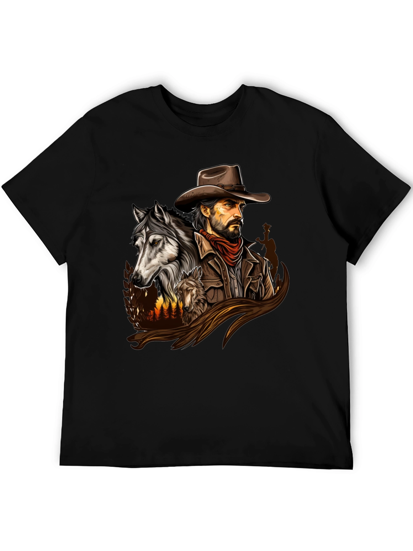 Cowboy & Wolves Graphic Print T-Shirt
