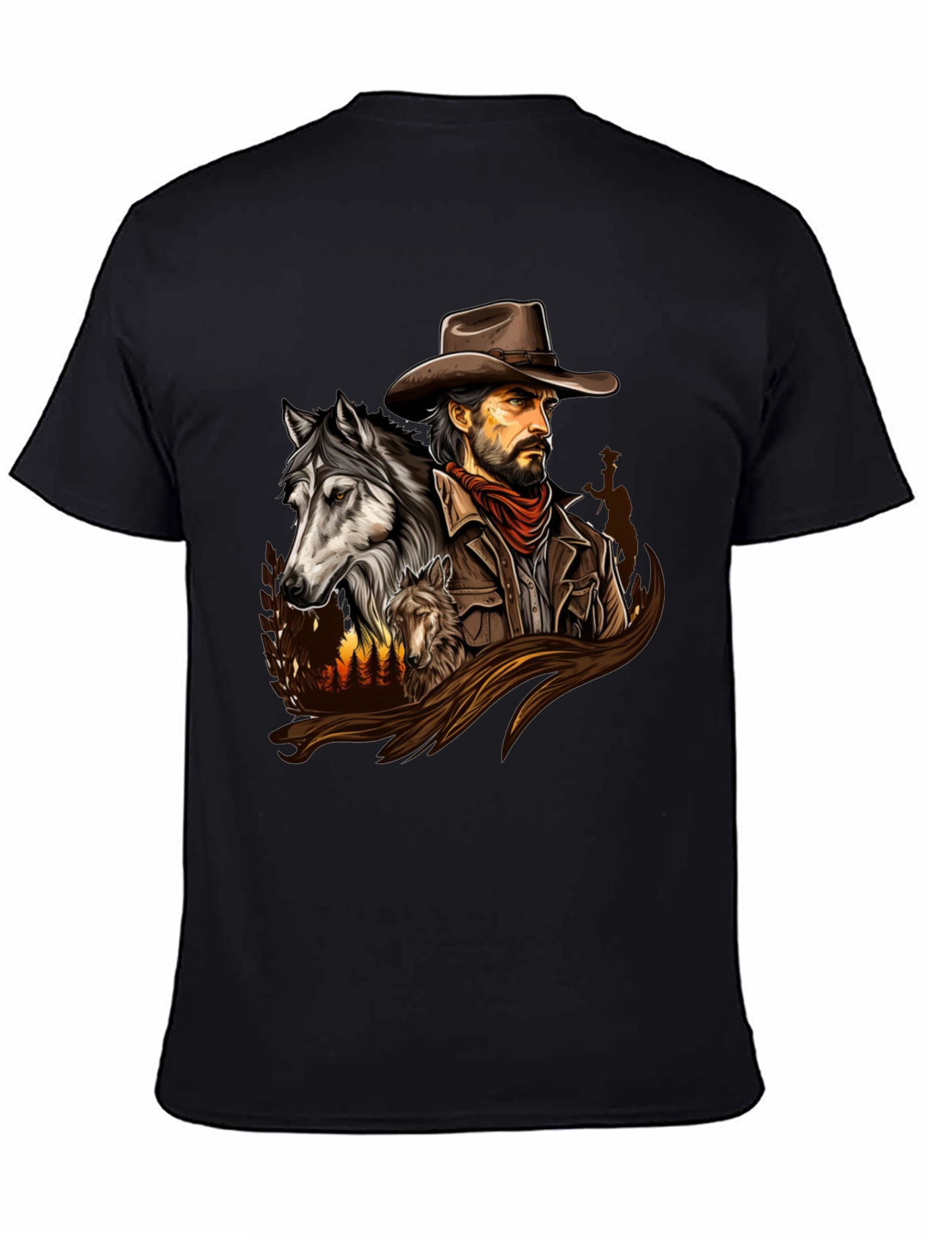 Cowboy & Wolves Graphic Print T-Shirt