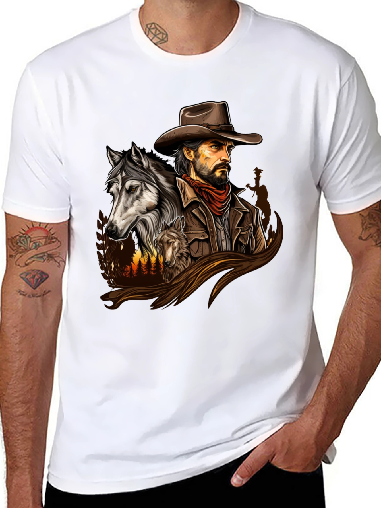 Cowboy & Wolves Graphic Print T-Shirt