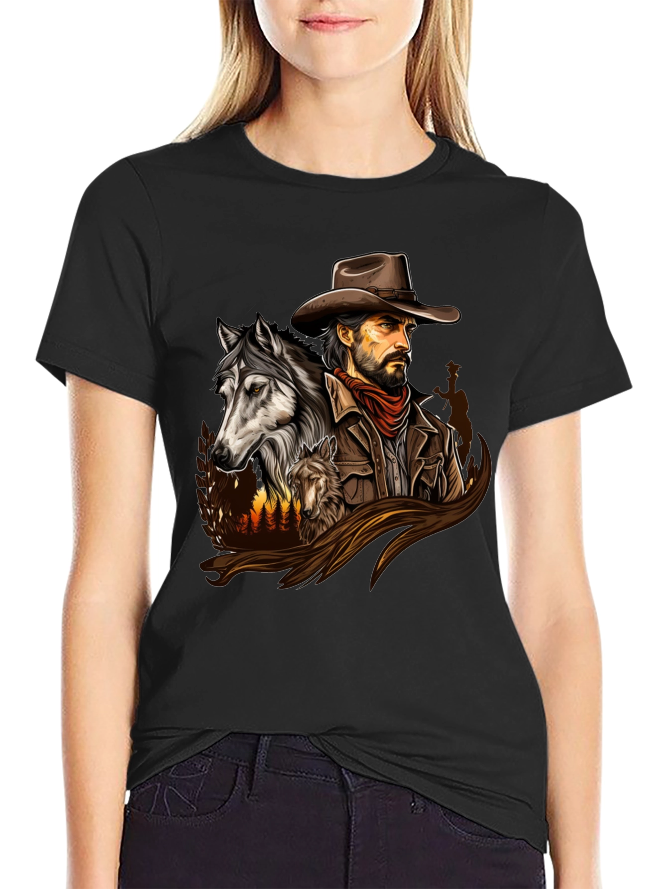 Cowboy & Wolves Graphic Print T-Shirt