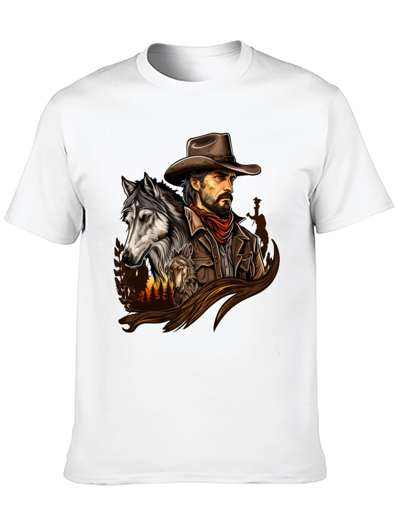 Cowboy & Wolves Graphic Print T-Shirt