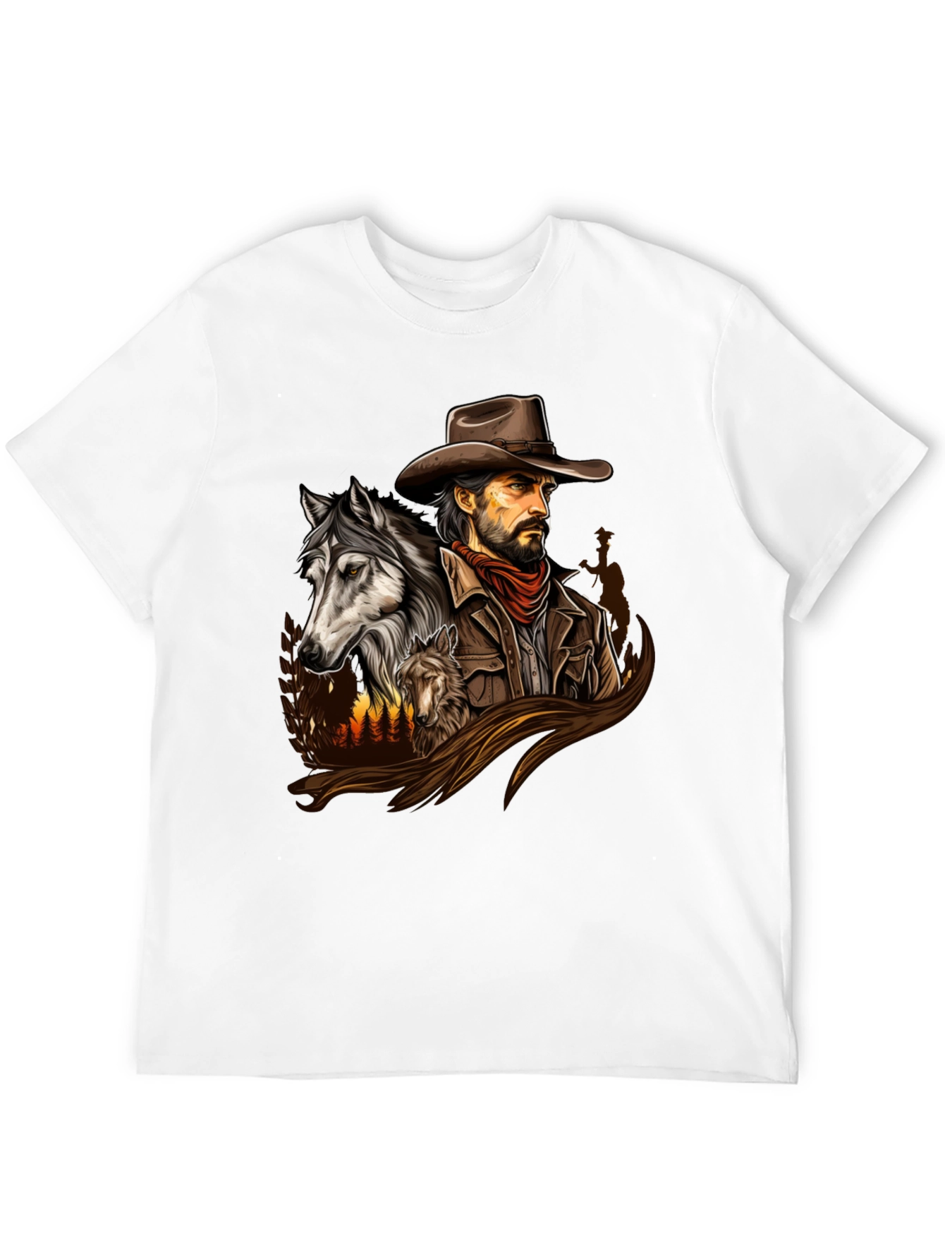 Cowboy & Wolves Graphic Print T-Shirt