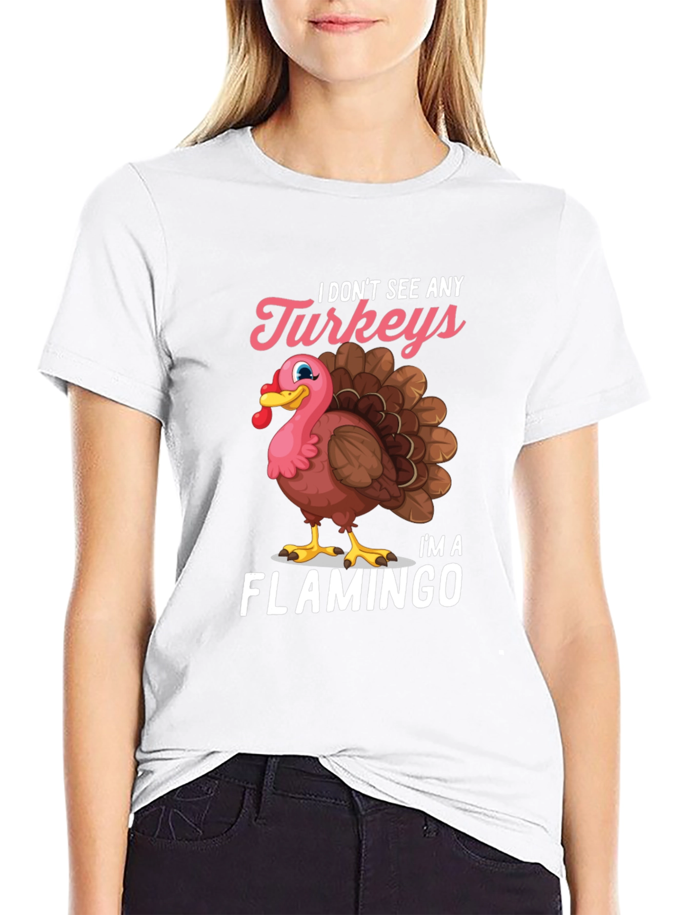 Funny Turkey Flamingo Graphic T-Shirt