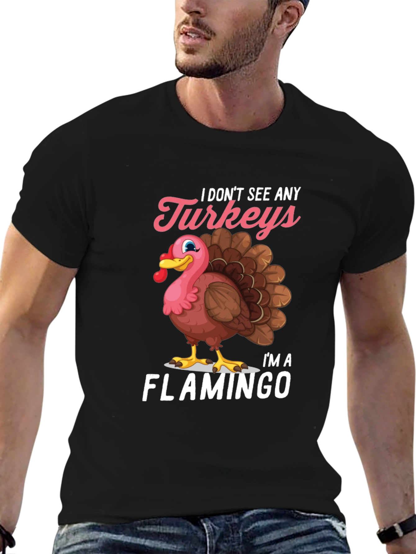 Funny Turkey Flamingo Graphic T-Shirt