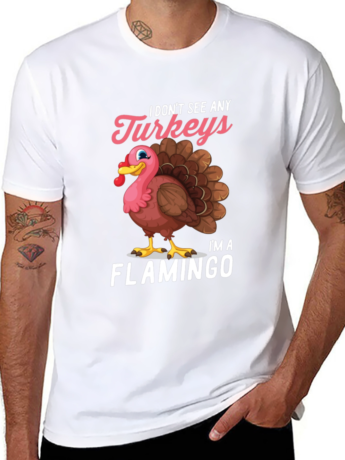 Funny Turkey Flamingo Graphic T-Shirt