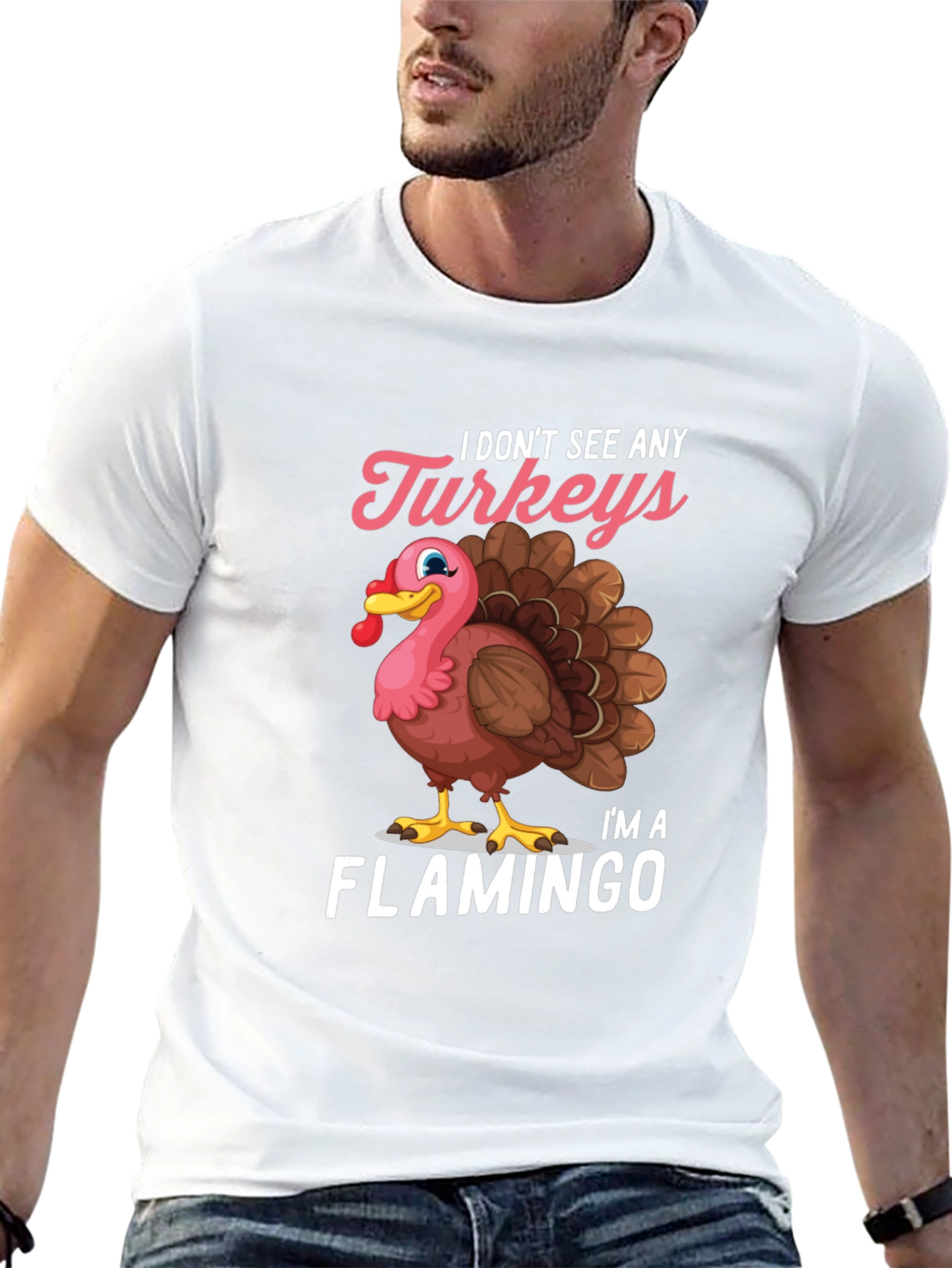 Funny Turkey Flamingo Graphic T-Shirt