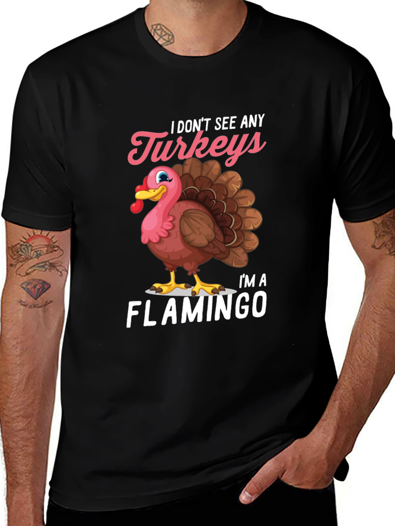 Funny Turkey Flamingo Graphic T-Shirt