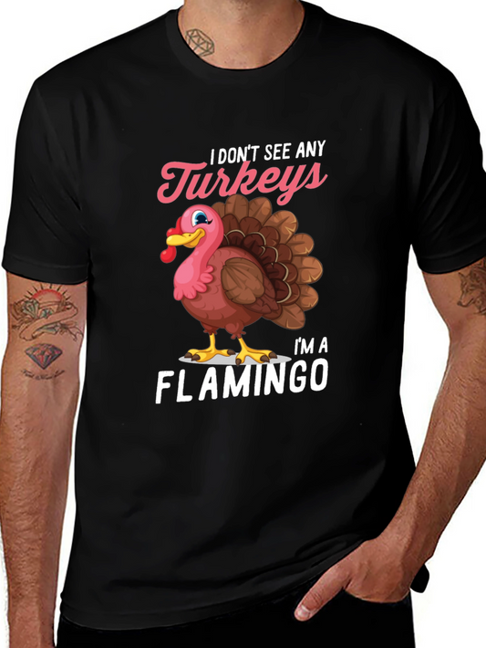 Funny Turkey Flamingo Graphic T-Shirt