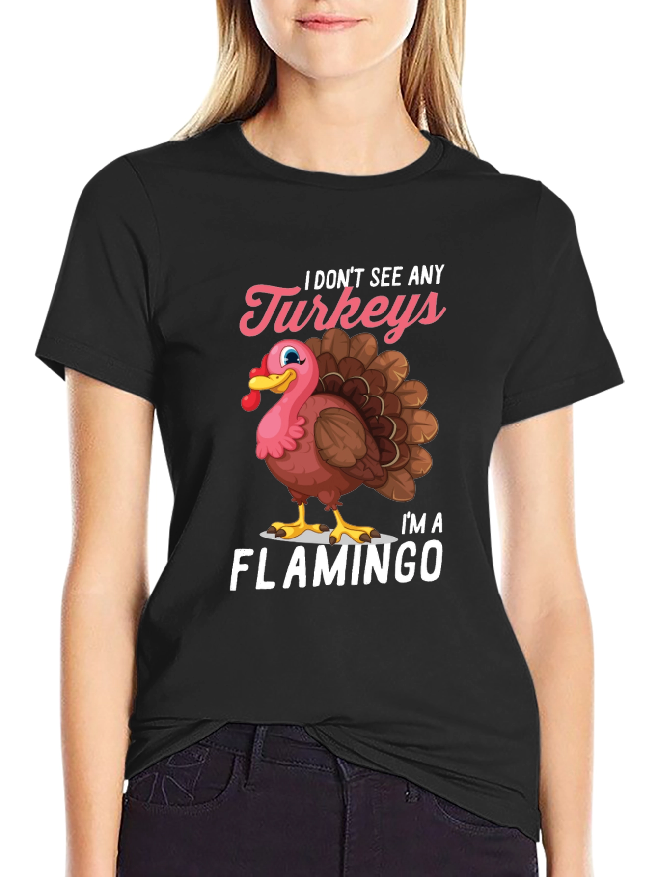 Funny Turkey Flamingo Graphic T-Shirt