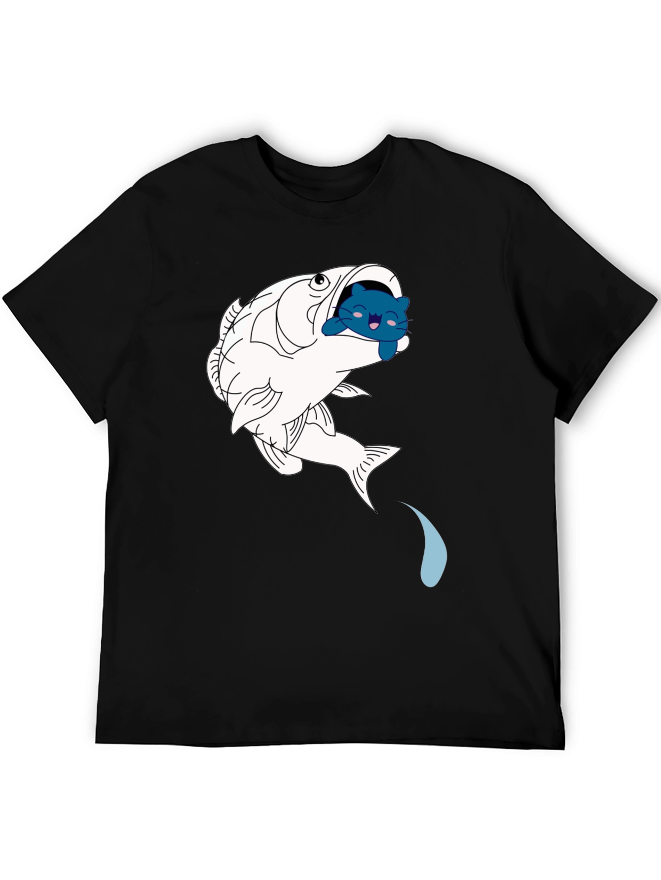 Fish & Cat Graphic Tee - Black Cotton T-Shirt