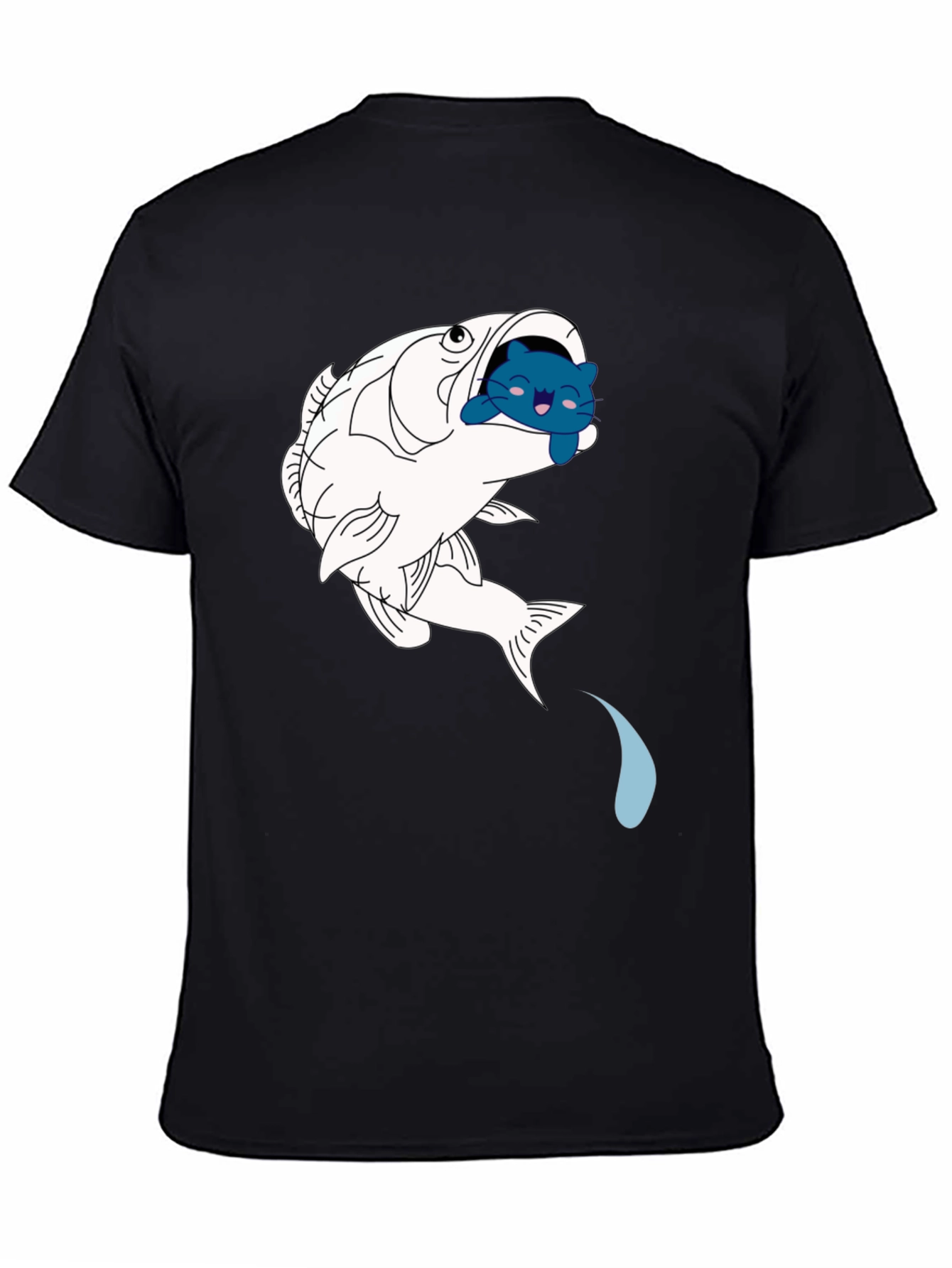Fish & Cat Graphic Tee - Black Cotton T-Shirt
