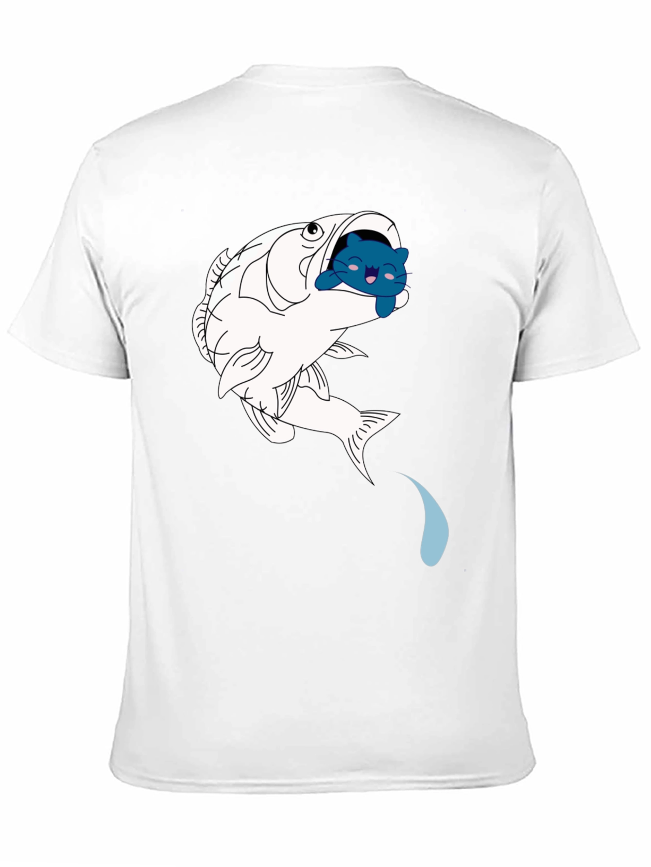 Fish & Cat Graphic Tee - Black Cotton T-Shirt
