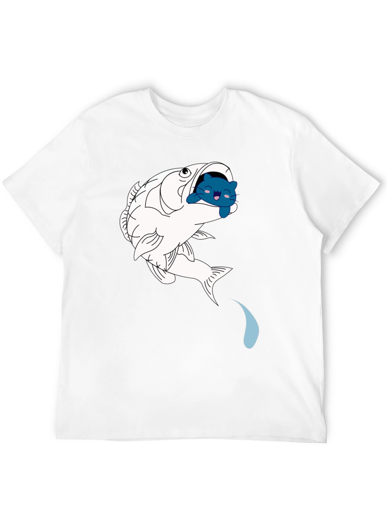 Fish & Cat Graphic Tee - Black Cotton T-Shirt