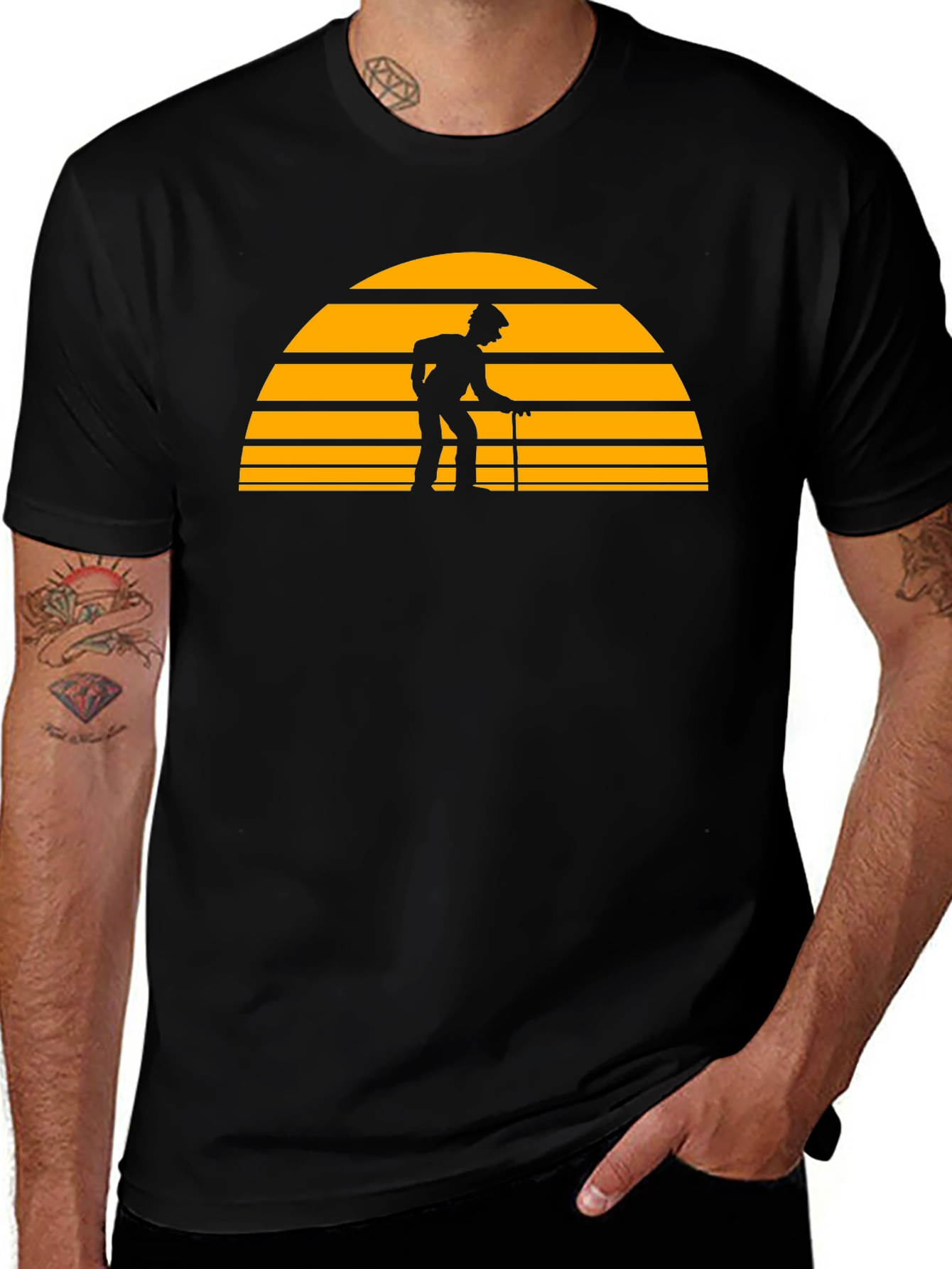 Retro Sunset Grandpa T-Shirt - Black