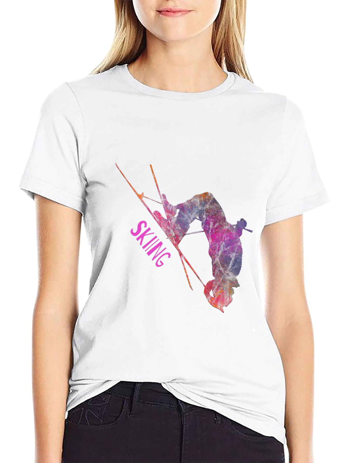Skiing Athlete Graphic T-Shirt - Black