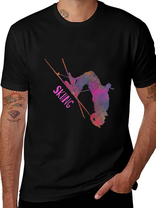 Skiing Athlete Graphic T-Shirt - Black
