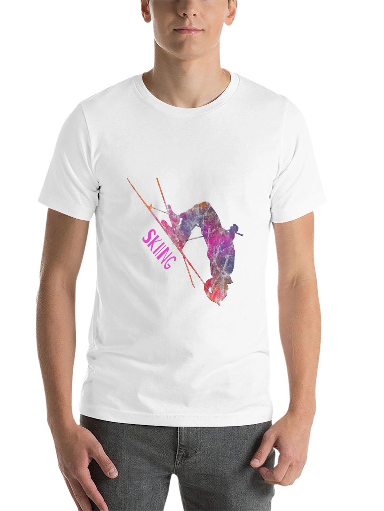Skiing Athlete Graphic T-Shirt - Black