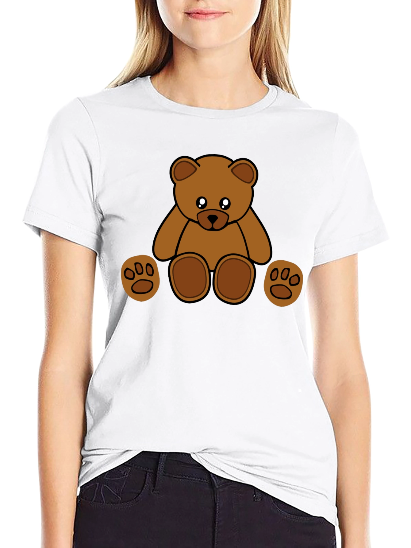 Cute Cartoon Teddy Bear Black T-Shirt