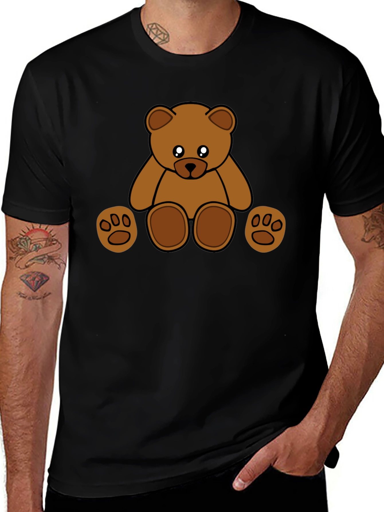 Cute Cartoon Teddy Bear Black T-Shirt