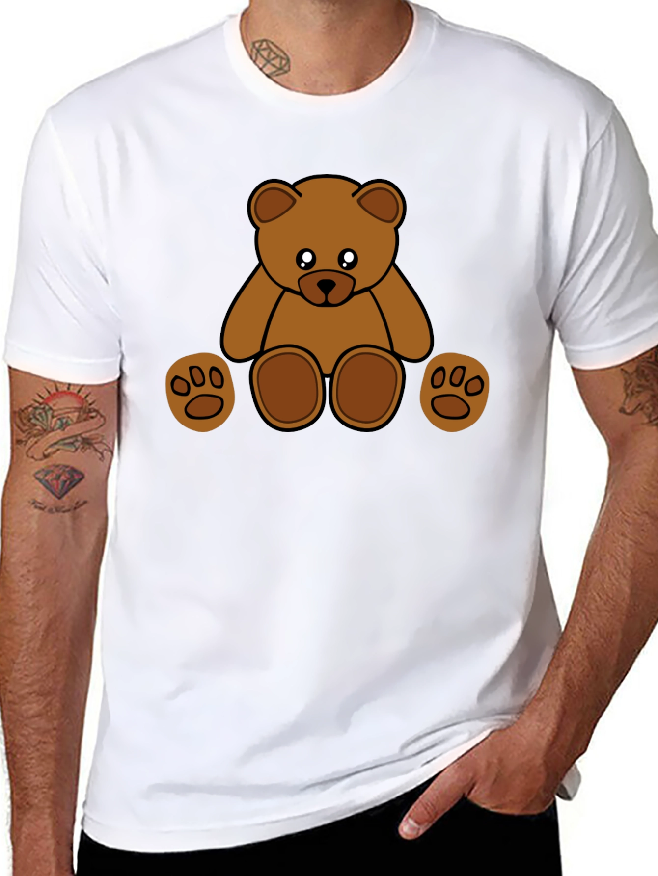 Cute Cartoon Teddy Bear Black T-Shirt