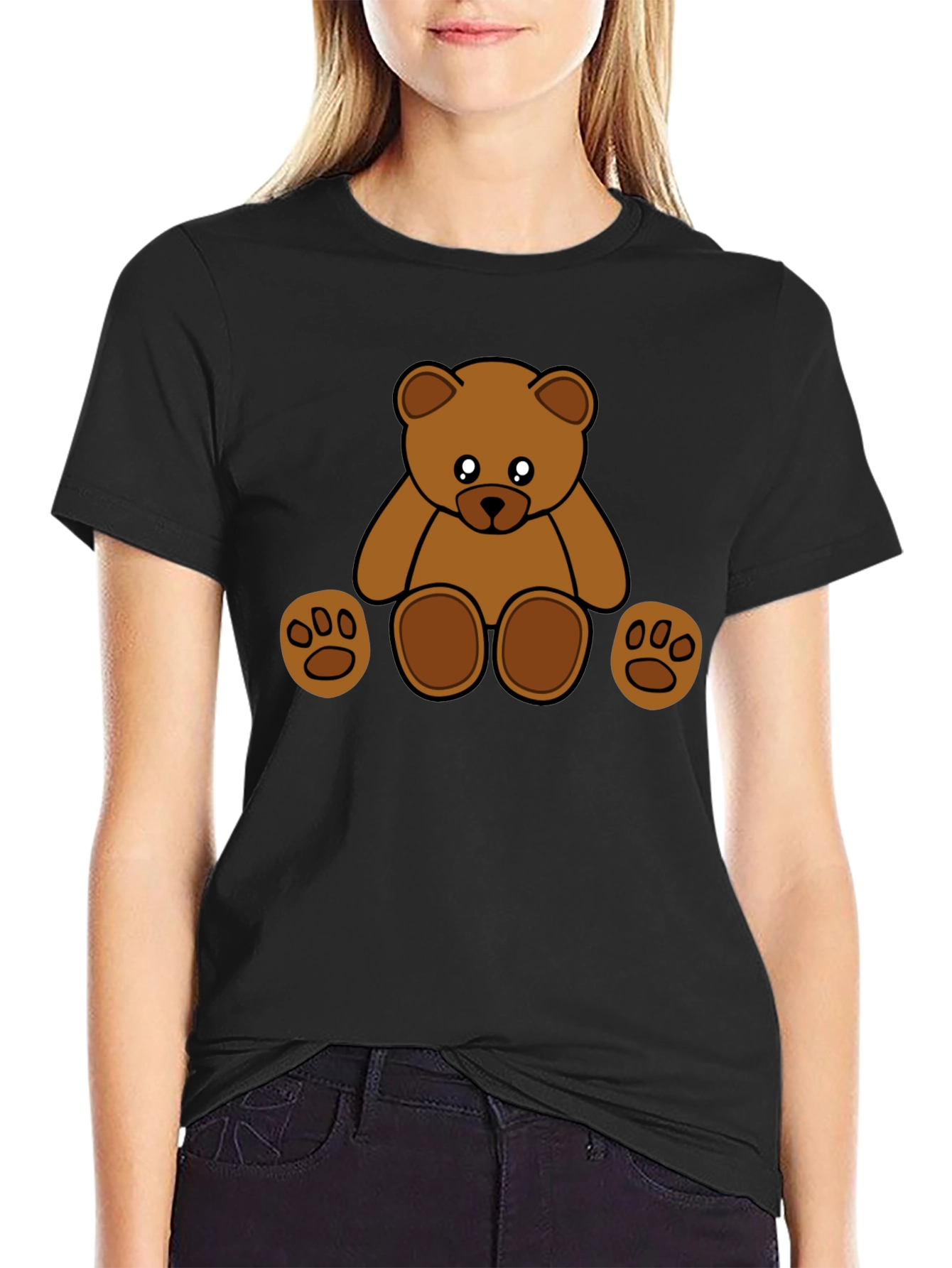 Cute Cartoon Teddy Bear Black T-Shirt