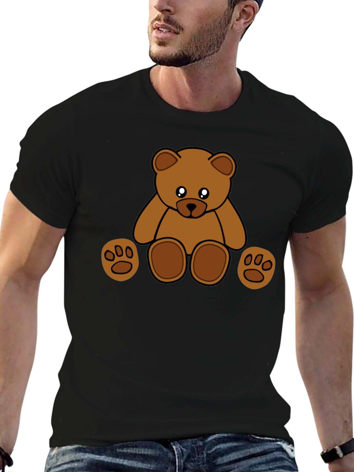 Cute Cartoon Teddy Bear Black T-Shirt