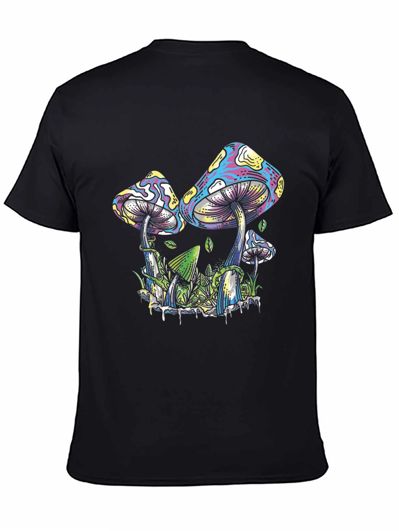 Psychedelic Mushroom Graphic Tee - Black Cotton T-Shirt