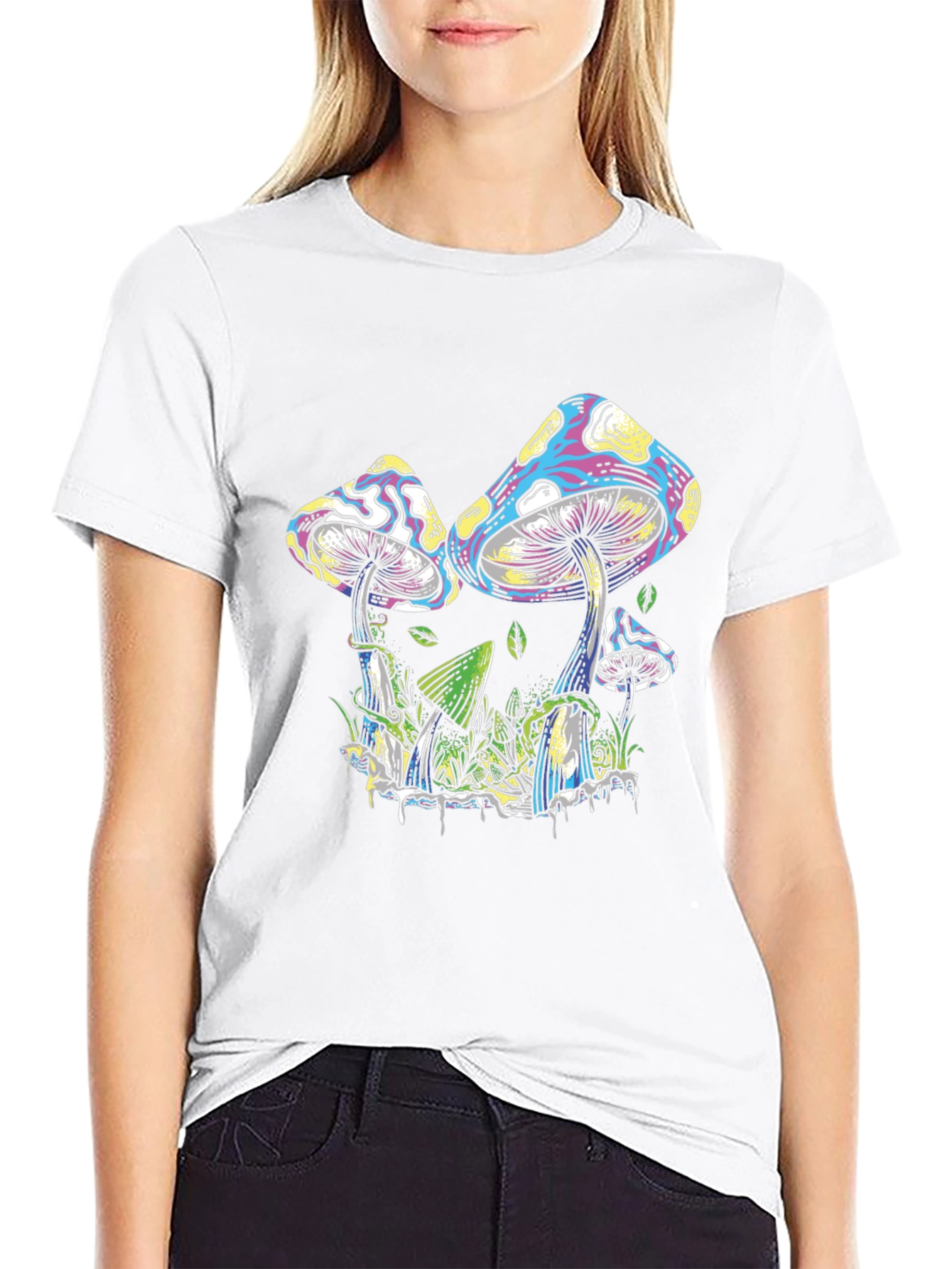 Psychedelic Mushroom Graphic Tee - Black Cotton T-Shirt
