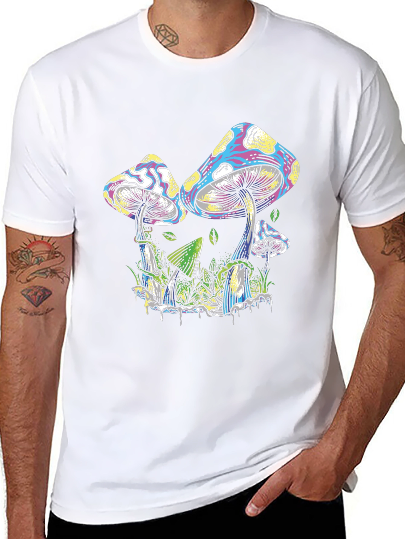 Psychedelic Mushroom Graphic Tee - Black Cotton T-Shirt