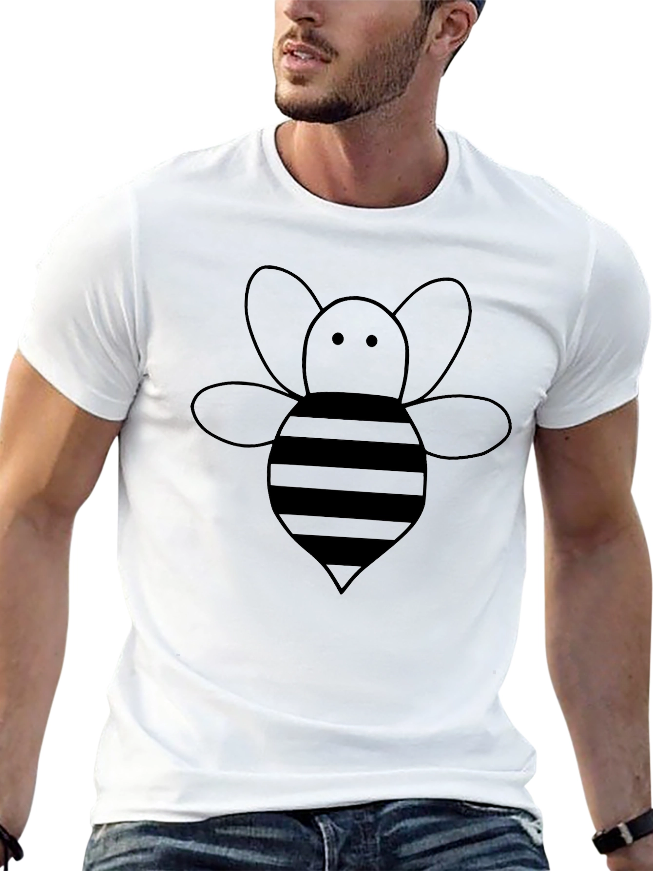 Mens Black T-Shirt with Cute Bee Graphic