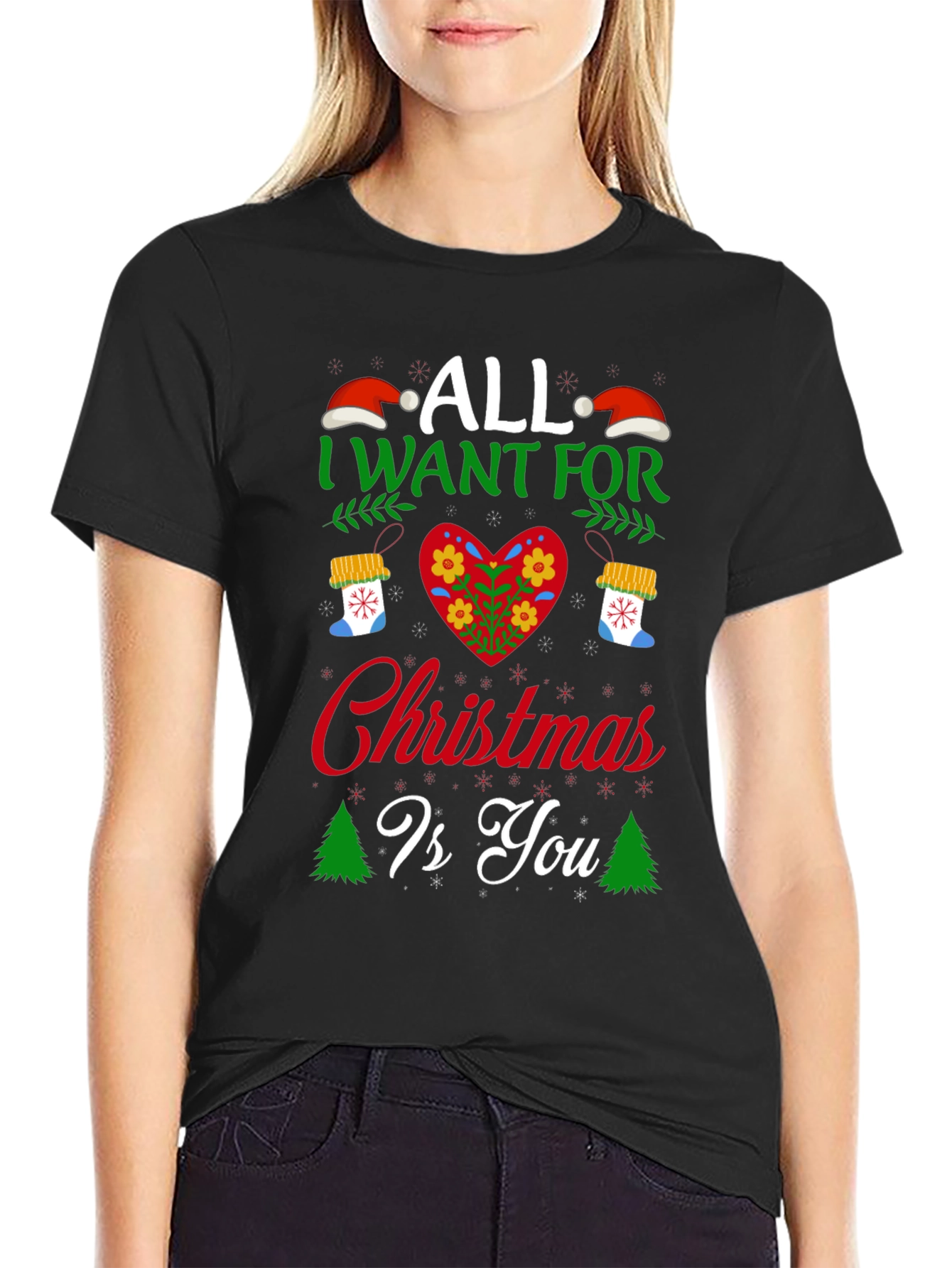 Christmas Wishes Black T-Shirt