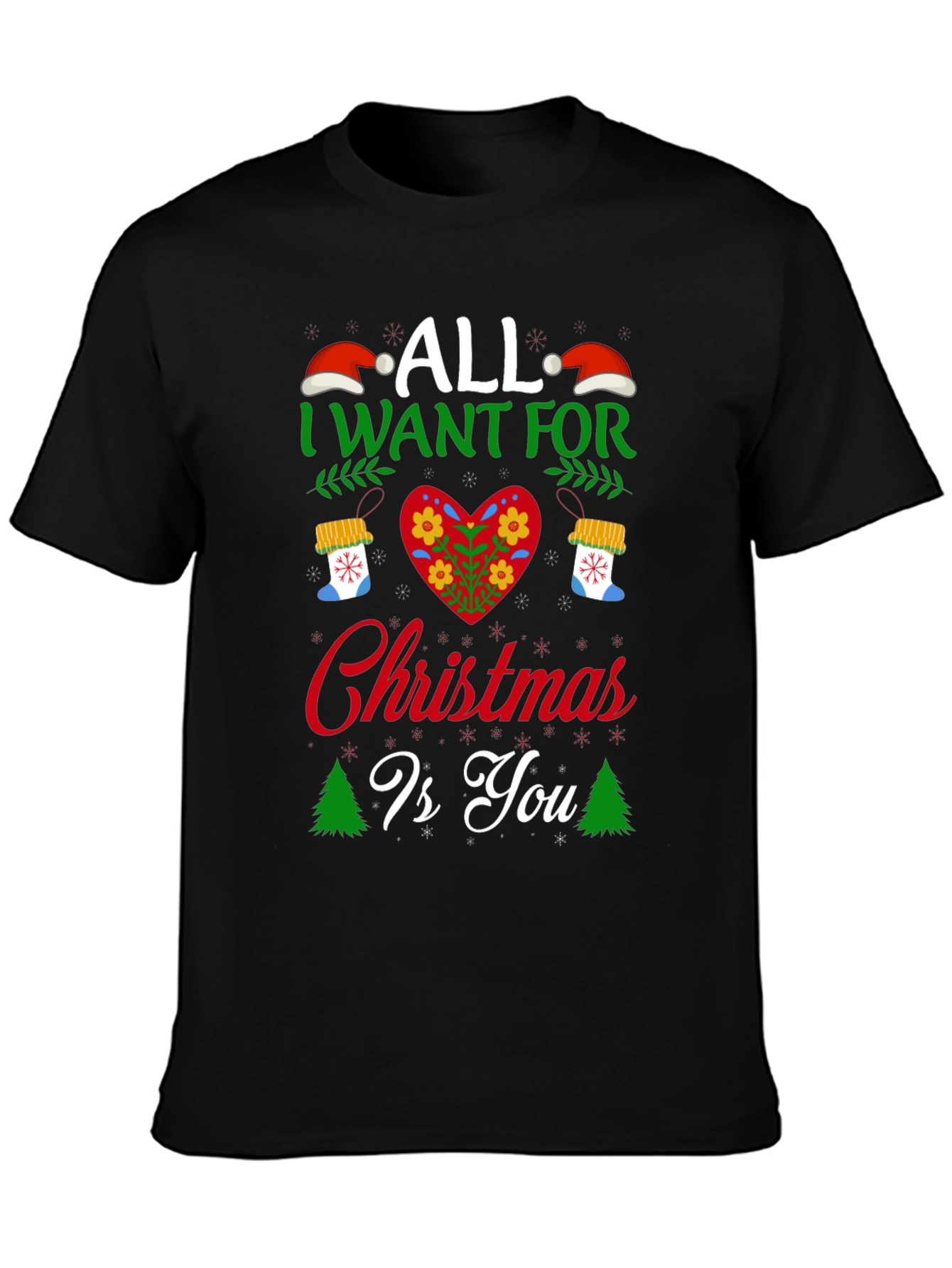 Christmas Wishes Black T-Shirt
