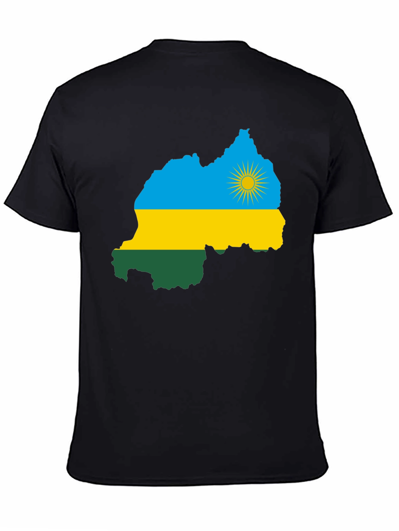 Rwanda Flag Map Graphic Tee - Black Cotton T-Shirt