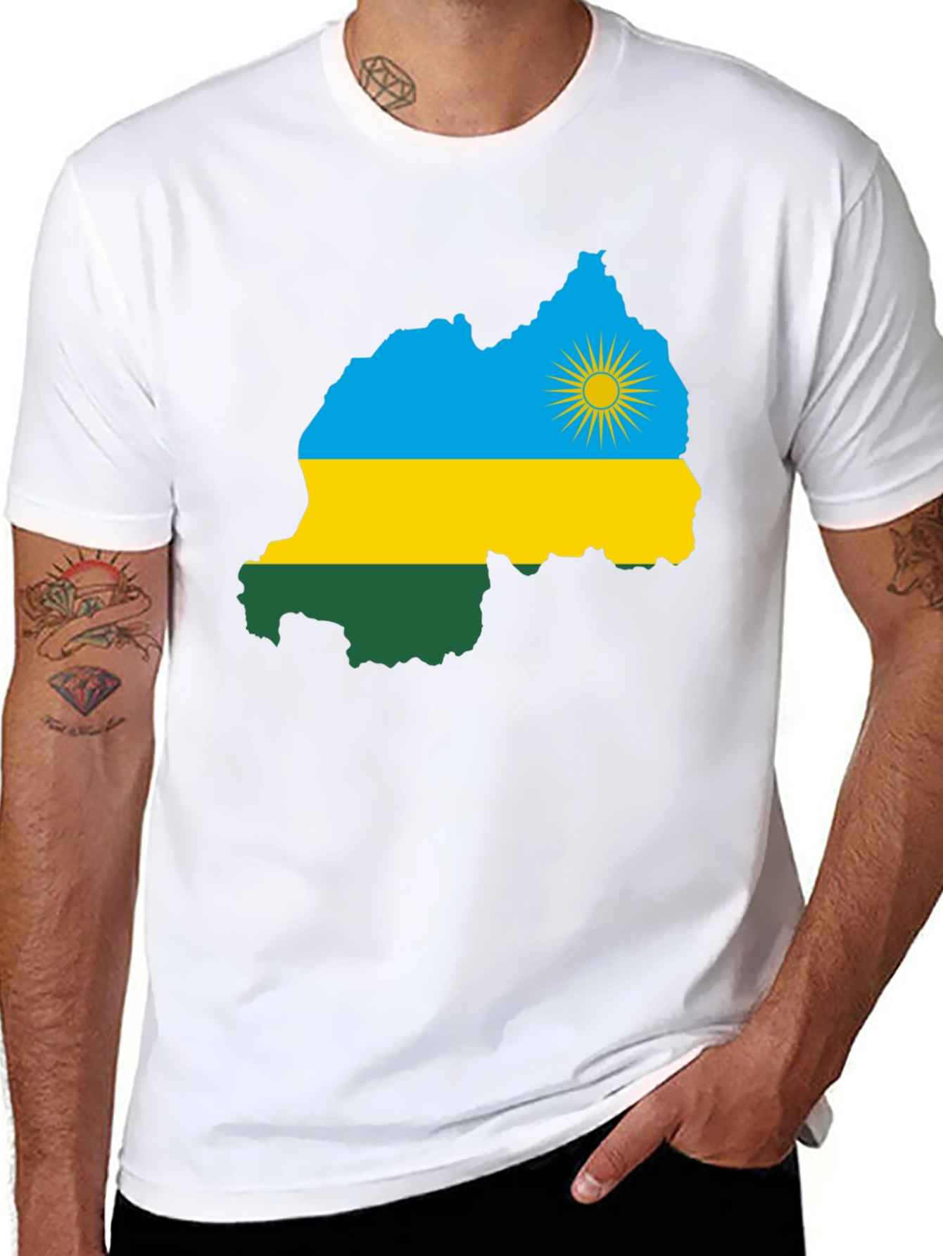 Rwanda Flag Map Graphic Tee - Black Cotton T-Shirt