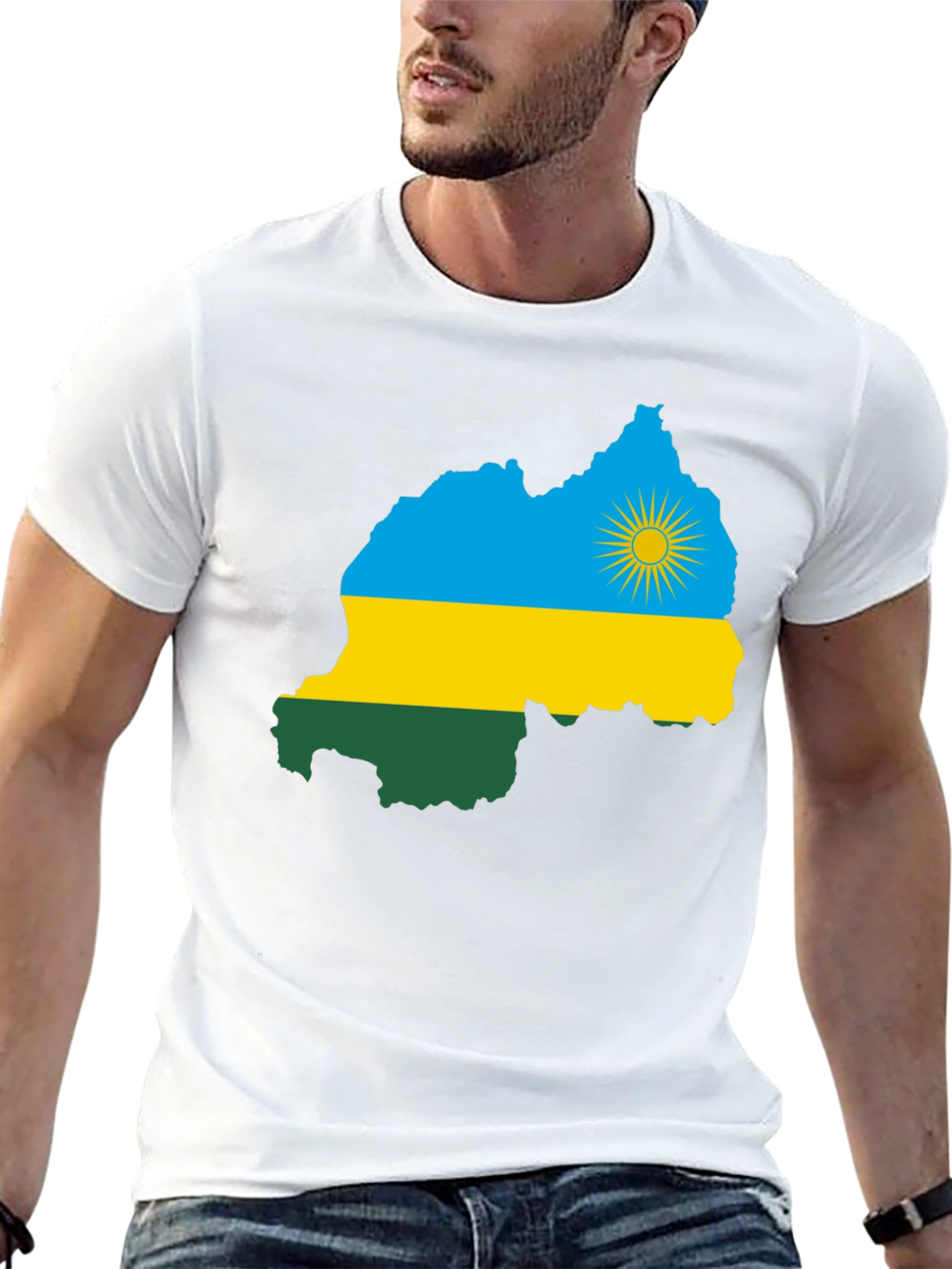 Rwanda Flag Map Graphic Tee - Black Cotton T-Shirt