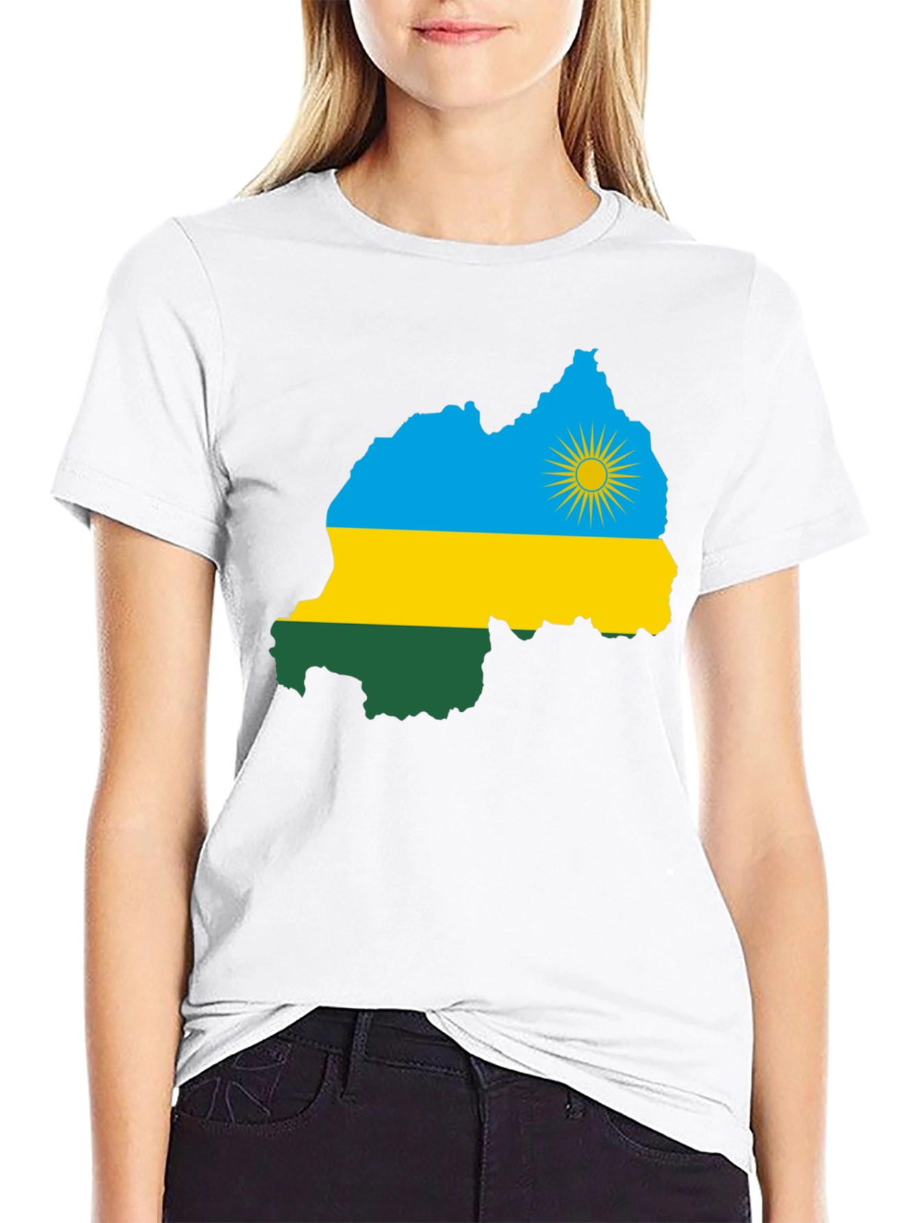 Rwanda Flag Map Graphic Tee - Black Cotton T-Shirt