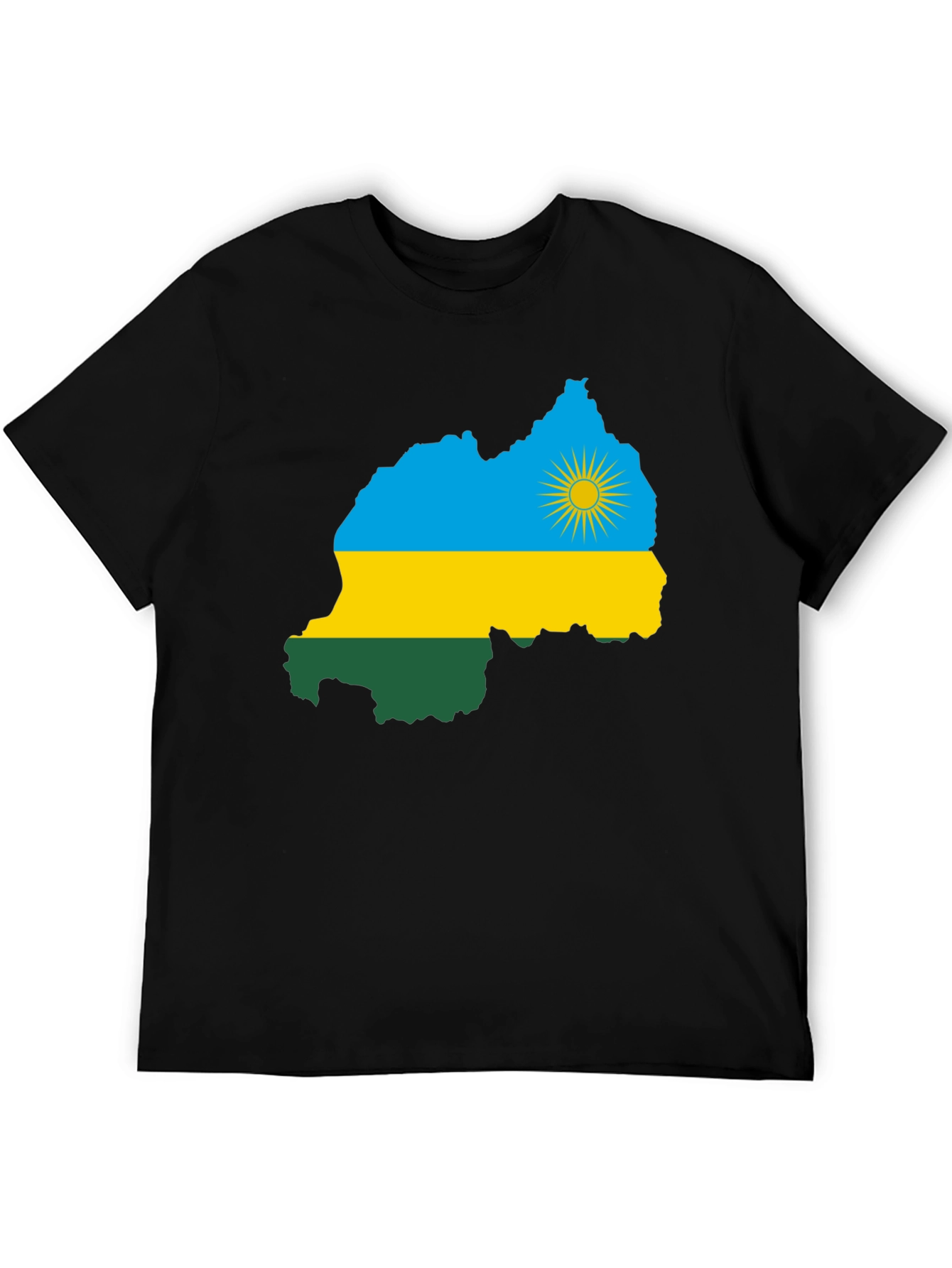 Rwanda Flag Map Graphic Tee - Black Cotton T-Shirt