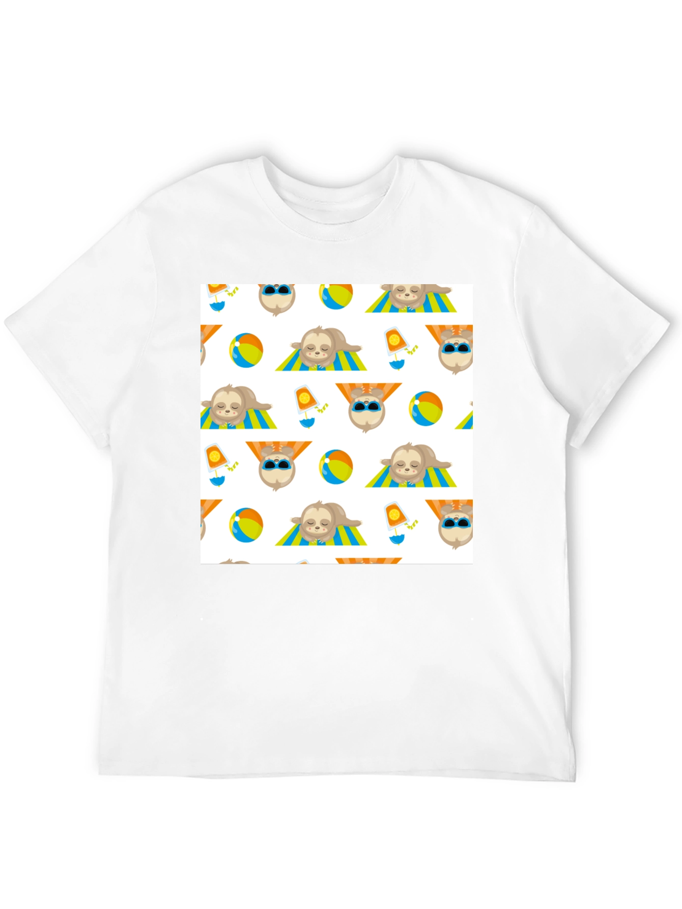 Summer Sloth Pattern Black T-Shirt