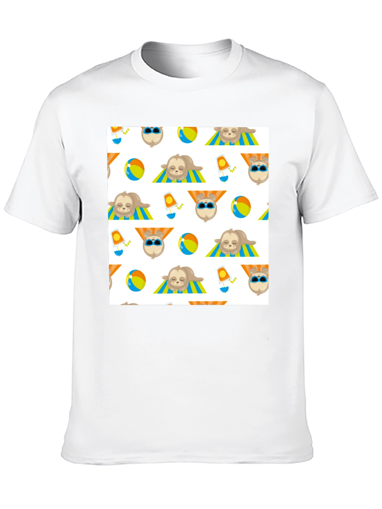 Summer Sloth Pattern Black T-Shirt