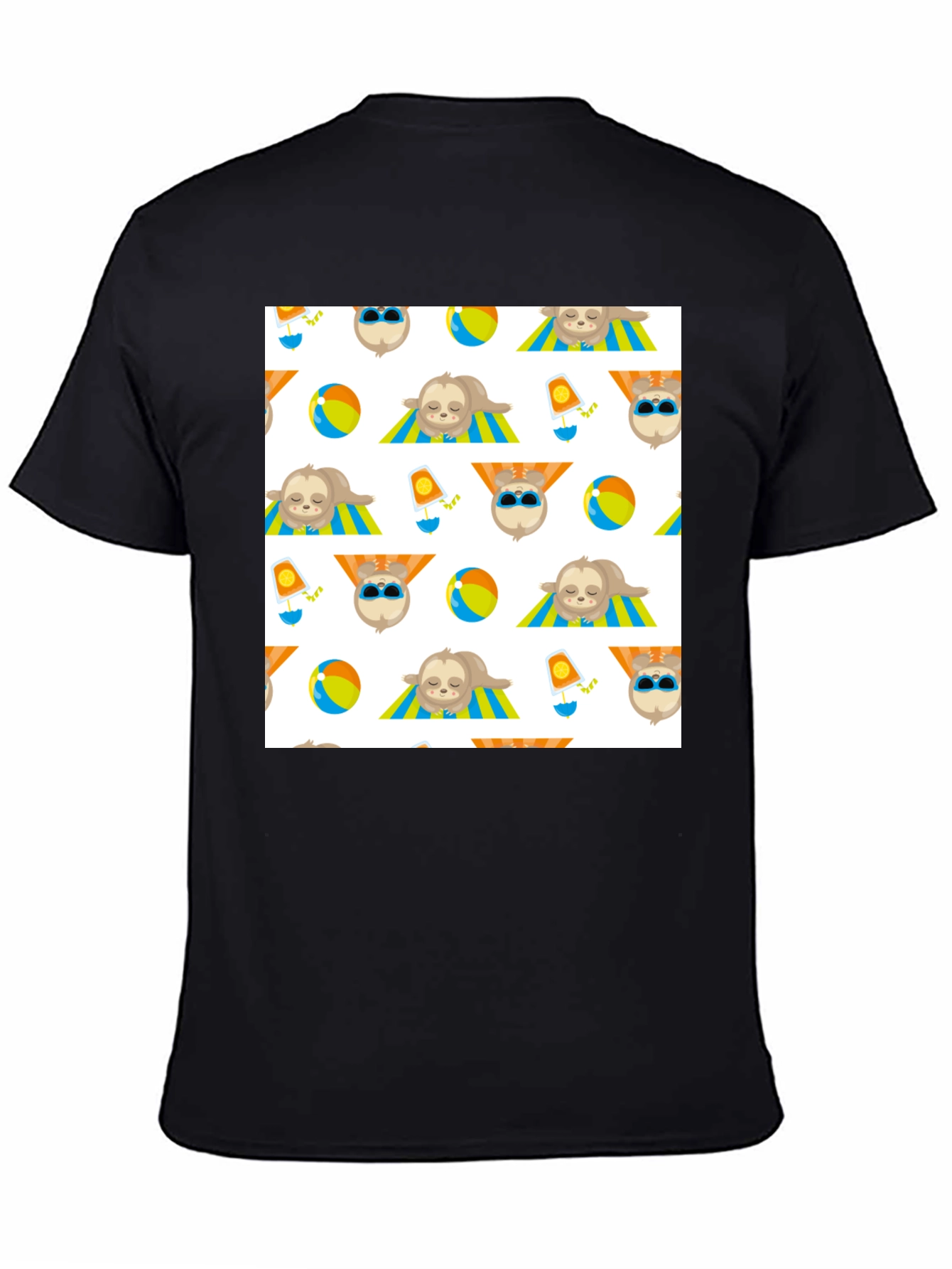 Summer Sloth Pattern Black T-Shirt