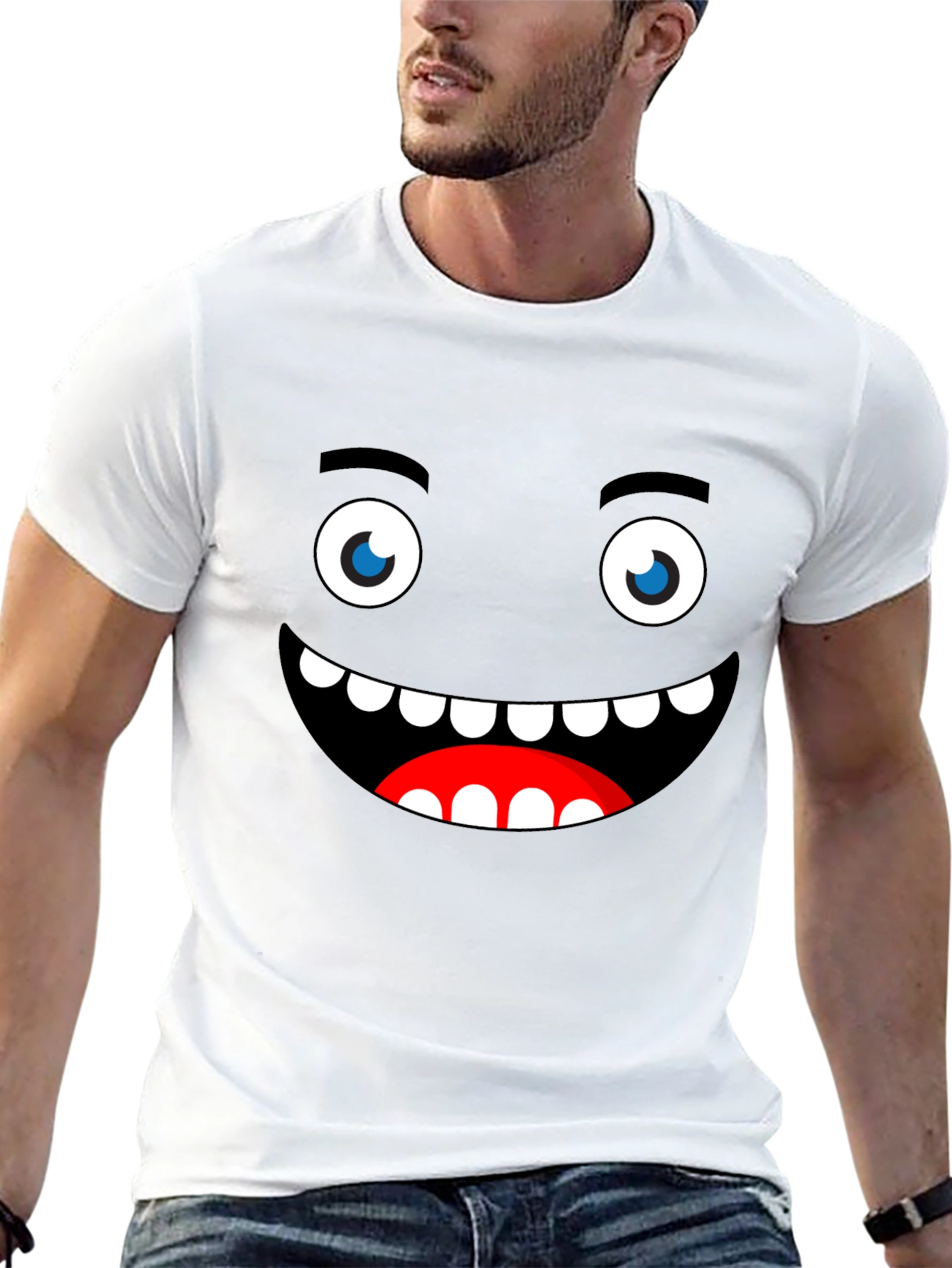 Funny Monster Face Graphic Black T-Shirt