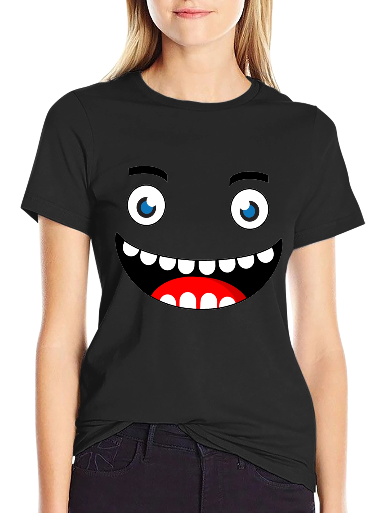 Funny Monster Face Graphic Black T-Shirt