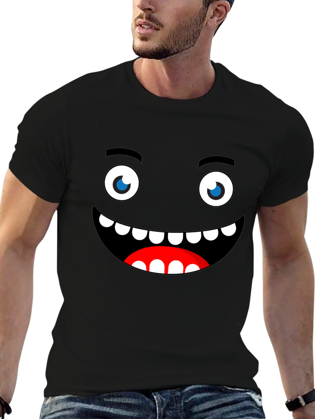 Funny Monster Face Graphic Black T-Shirt