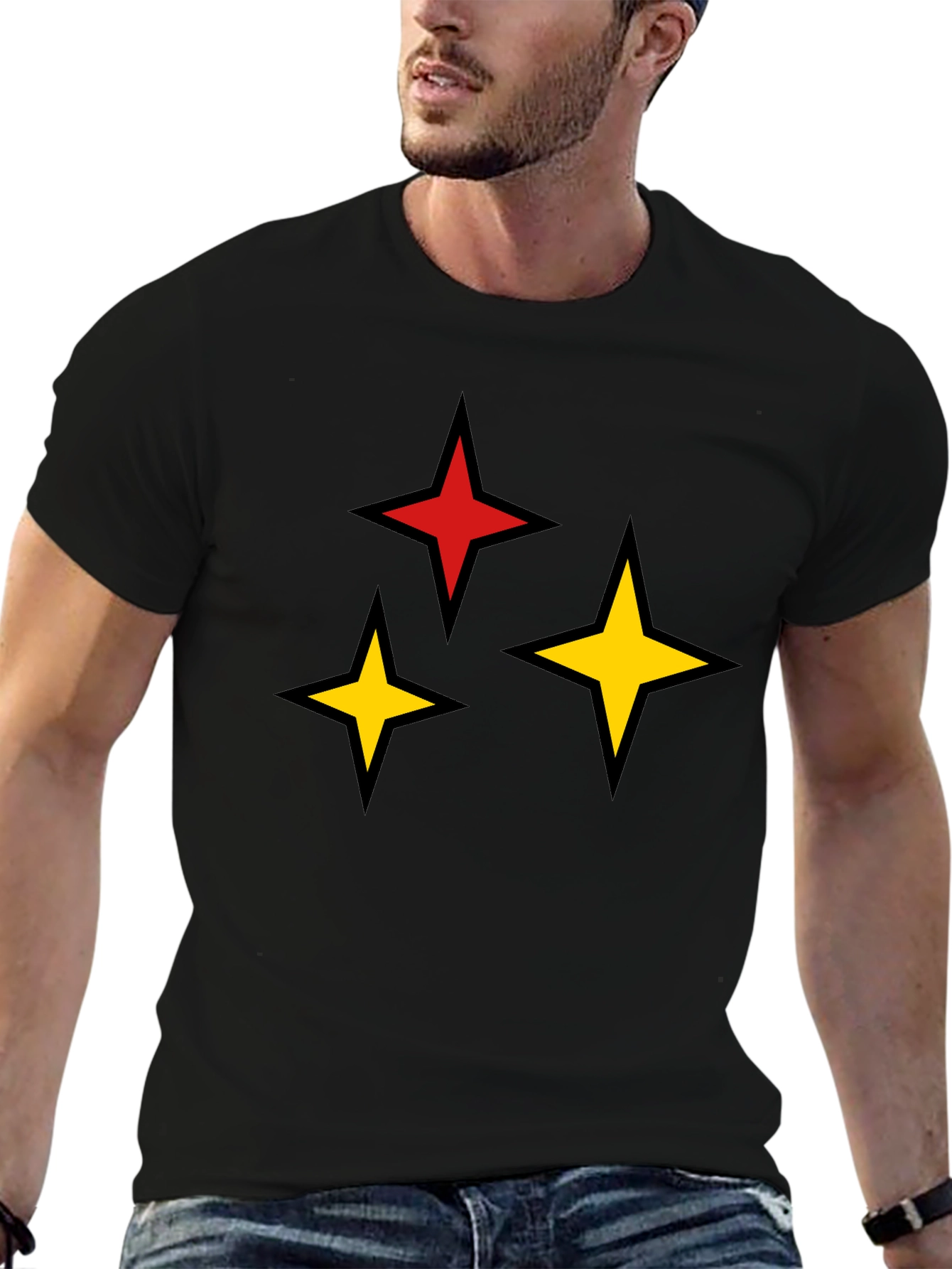 Star Motif Black T-Shirt