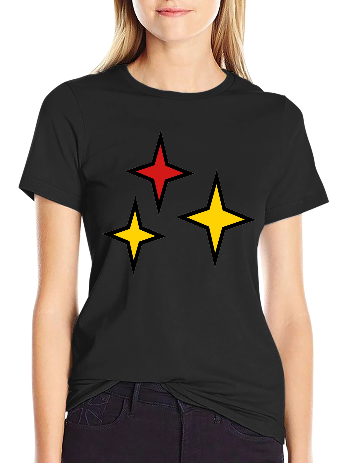 Star Motif Black T-Shirt