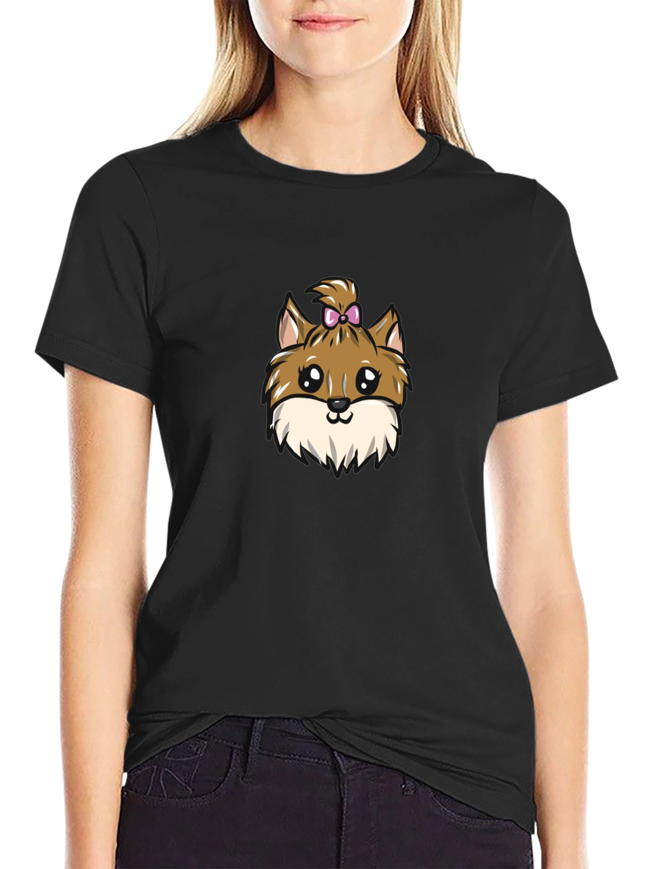 Cute Dog Cartoon Black T-Shirt
