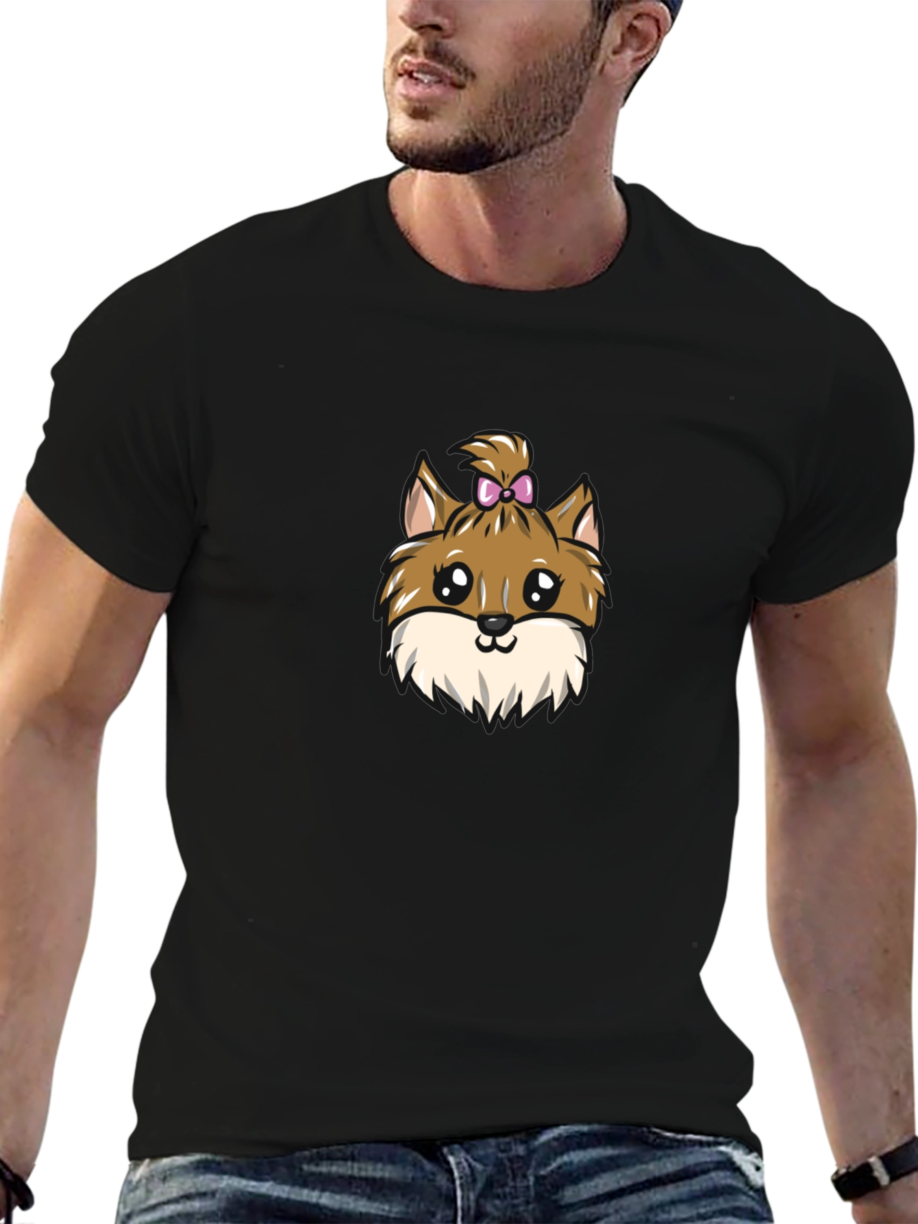 Cute Dog Cartoon Black T-Shirt