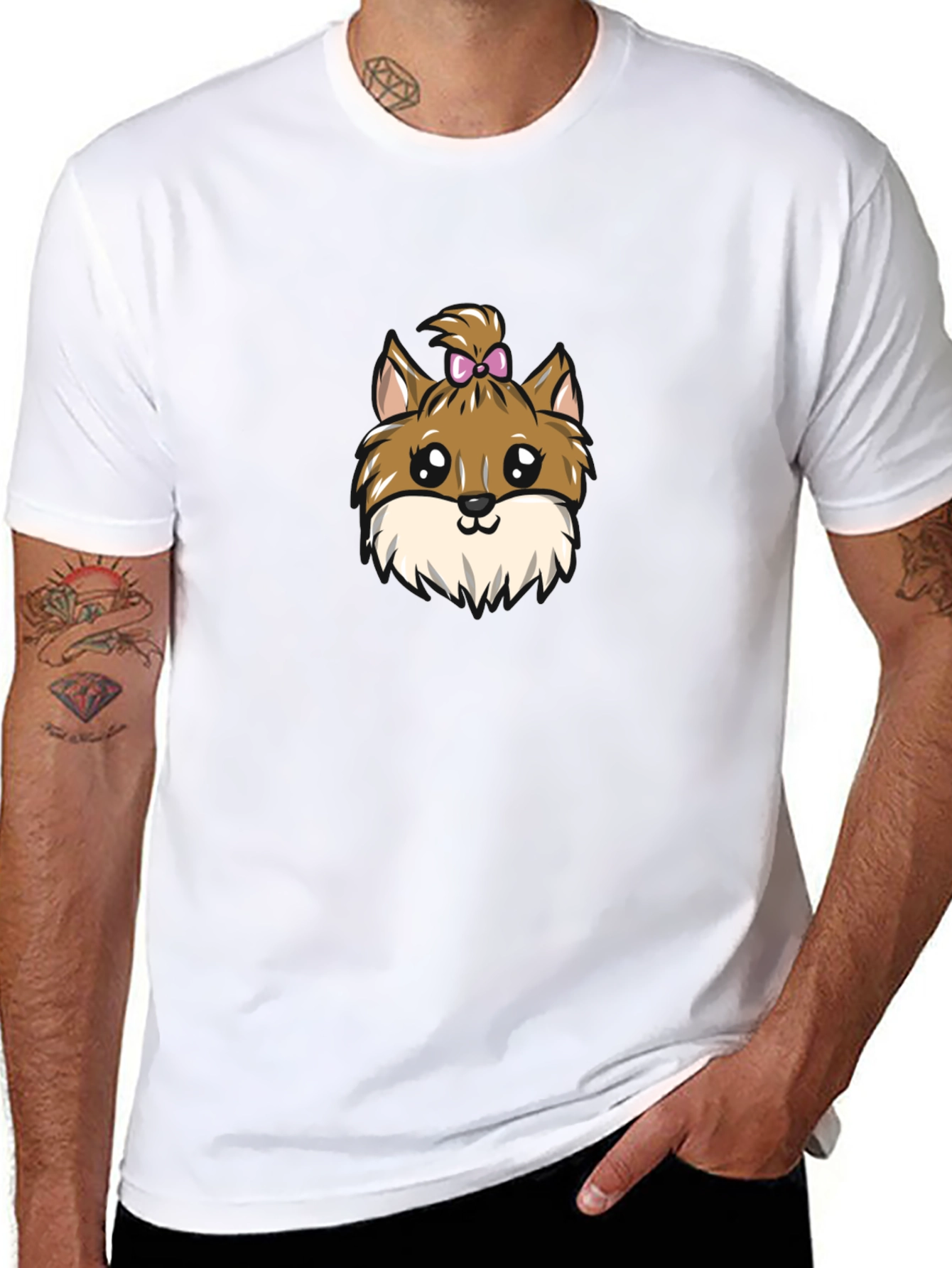 Cute Dog Cartoon Black T-Shirt