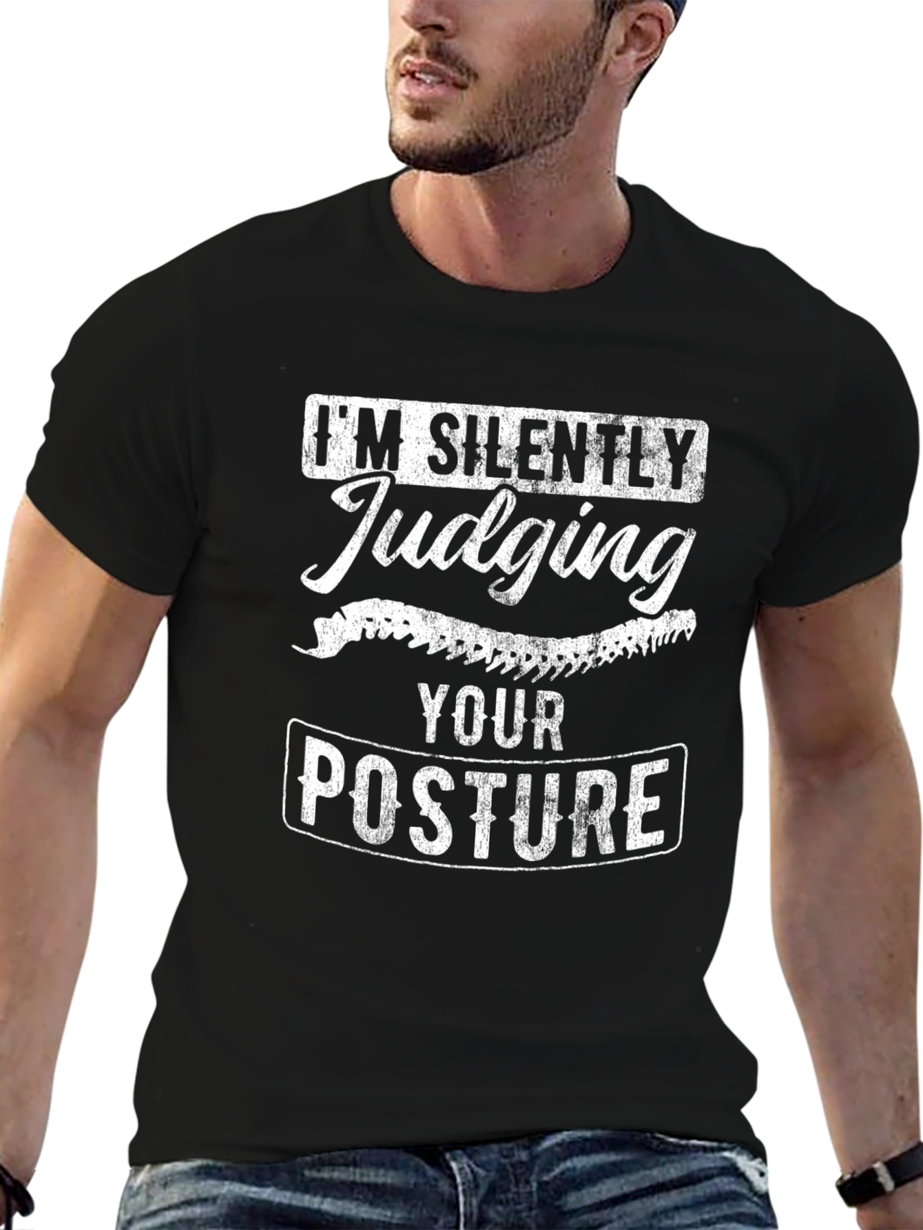Silently Judging Your Posture Black Graphic Tee