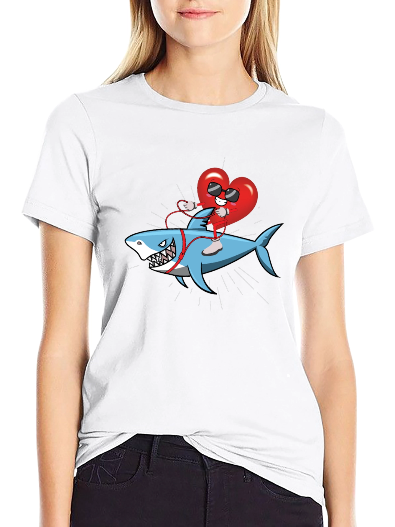 Heart Riding Shark Graphic Tee